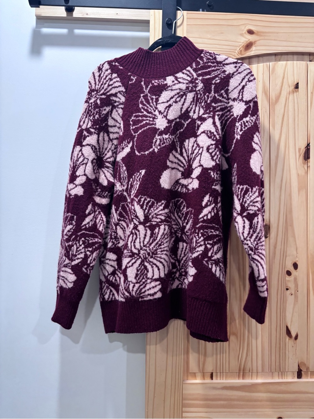 Liz Claiborne Burgundy and Light Pink Floral Turtleneck Sweater